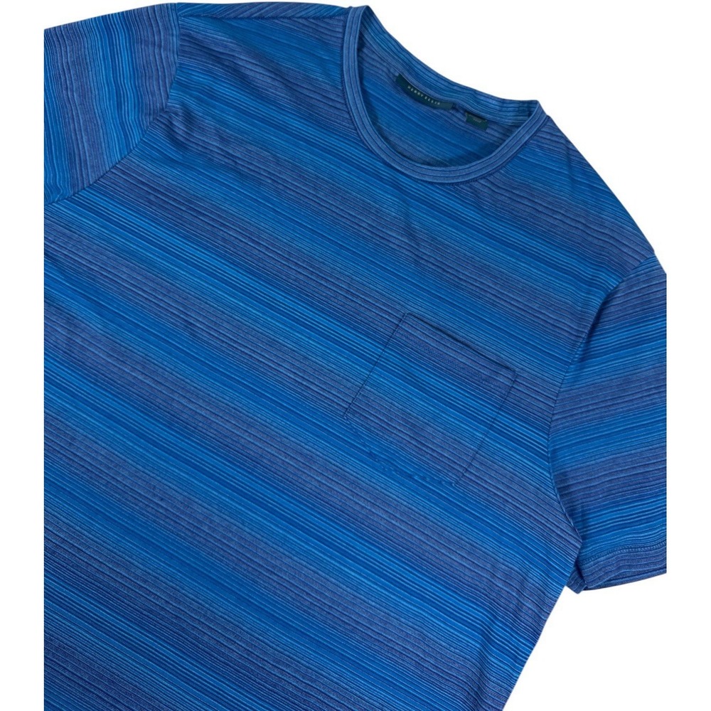 Perry Ellis Men's Blue Horizontal Micro-Striped Pocket T Shirt Size XL